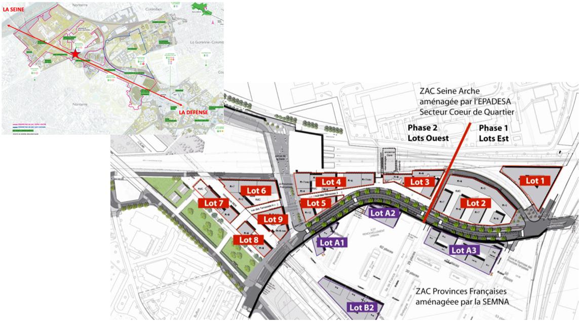 Situation urbaine et plan de masse de Nanterre Cœur Université
